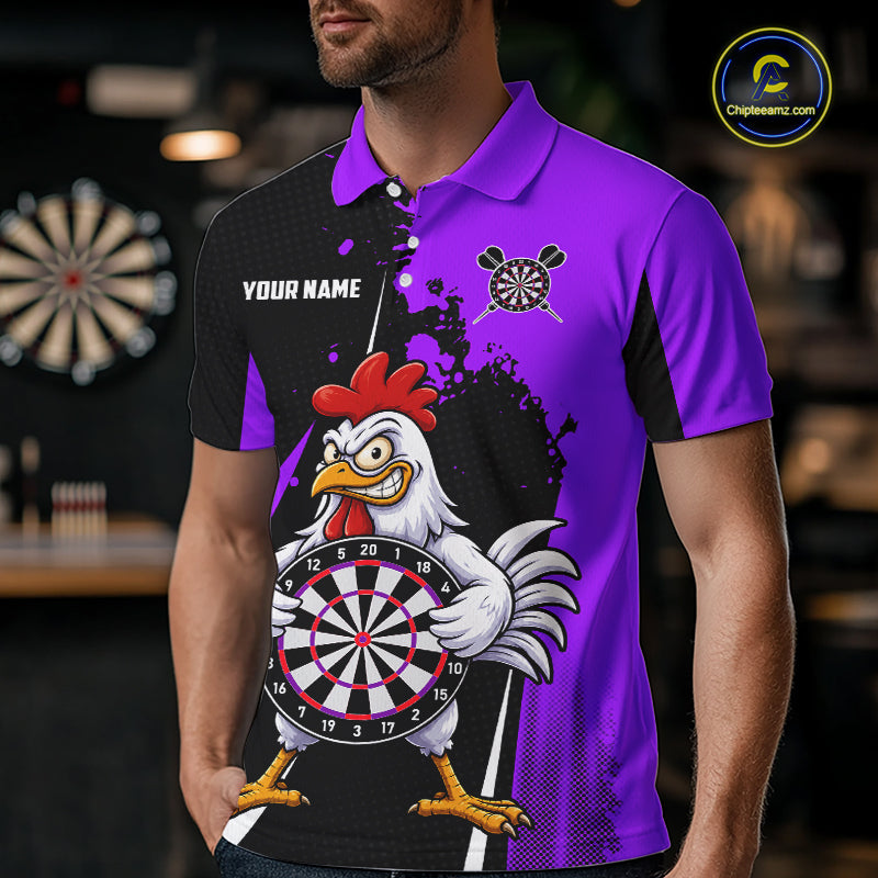 Purple Funny Chicken Darts Shirts For Men Custom Rooster Darts Team Jersey Polo & Quarter Zip TDM7200