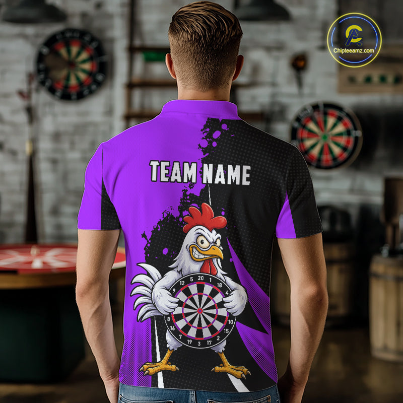 Purple Funny Chicken Darts Shirts For Men Custom Rooster Darts Team Jersey Polo & Quarter Zip TDM7200