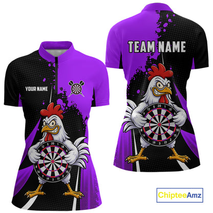 Purple Funny Chicken Darts Shirts For Women Custom Rooster Darts Team Jersey Polo & Quarter Zip TDM7200
