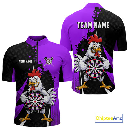 Purple Funny Chicken Darts Shirts For Men Custom Rooster Darts Team Jersey Polo & Quarter Zip TDM7200