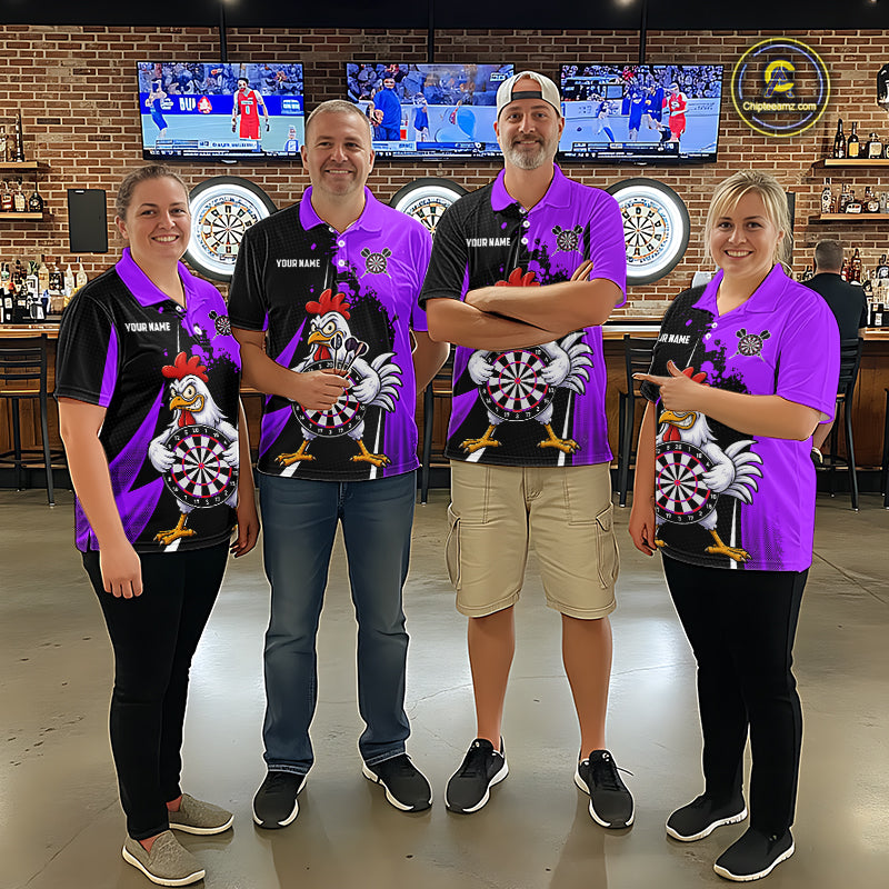 Purple Funny Chicken Darts Shirts For Women Custom Rooster Darts Team Jersey Polo & Quarter Zip TDM7200
