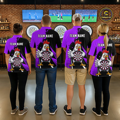 Purple Funny Chicken Darts Shirts For Women Custom Rooster Darts Team Jersey Polo & Quarter Zip TDM7200