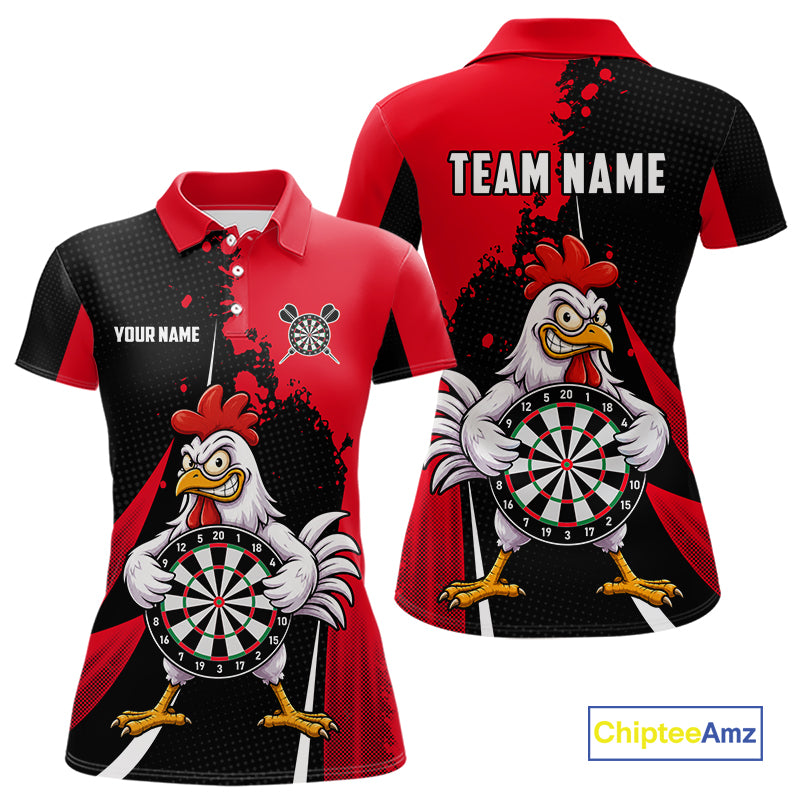 Red Funny Chicken Darts Shirts For Women Custom Rooster Darts Team Jersey Polo & Quarter Zip TDM7201