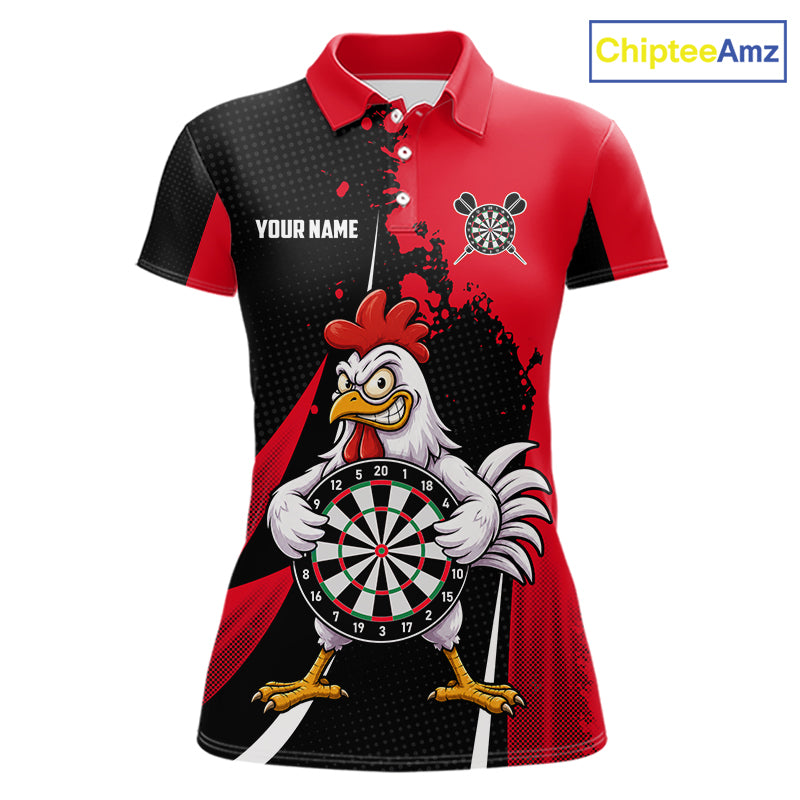 Red Funny Chicken Darts Shirts For Women Custom Rooster Darts Team Jersey Polo & Quarter Zip TDM7201