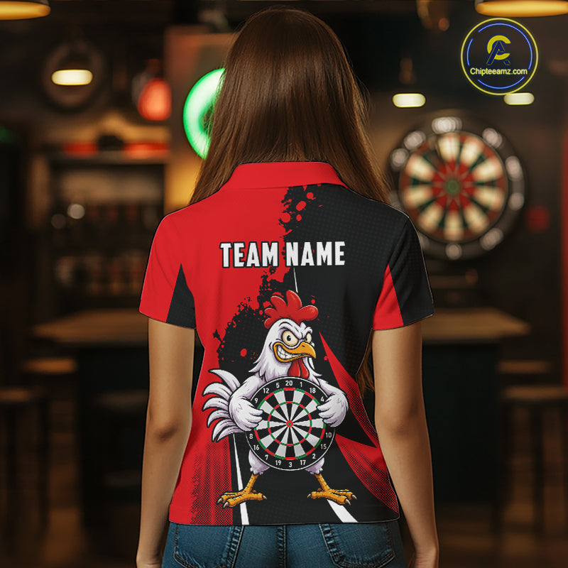 Red Funny Chicken Darts Shirts For Women Custom Rooster Darts Team Jersey Polo & Quarter Zip TDM7201
