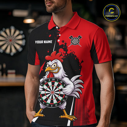 Red Funny Chicken Darts Shirts For Men Custom Rooster Darts Team Jersey Polo & Quarter Zip TDM7201