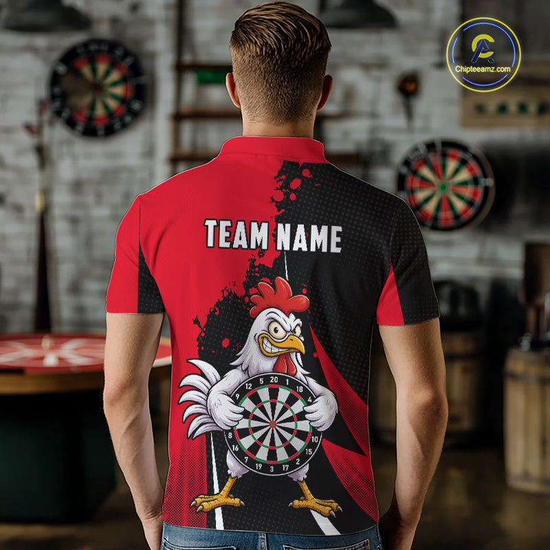 Red Funny Chicken Darts Shirts For Men Custom Rooster Darts Team Jersey Polo & Quarter Zip TDM7201