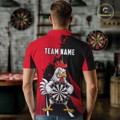 Red Funny Chicken Darts Shirts For Men Custom Rooster Darts Team Jersey Polo & Quarter Zip TDM7201