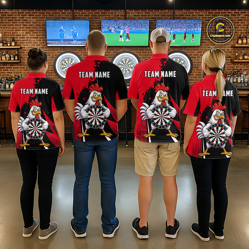 Red Funny Chicken Darts Shirts For Men Custom Rooster Darts Team Jersey Polo & Quarter Zip TDM7201