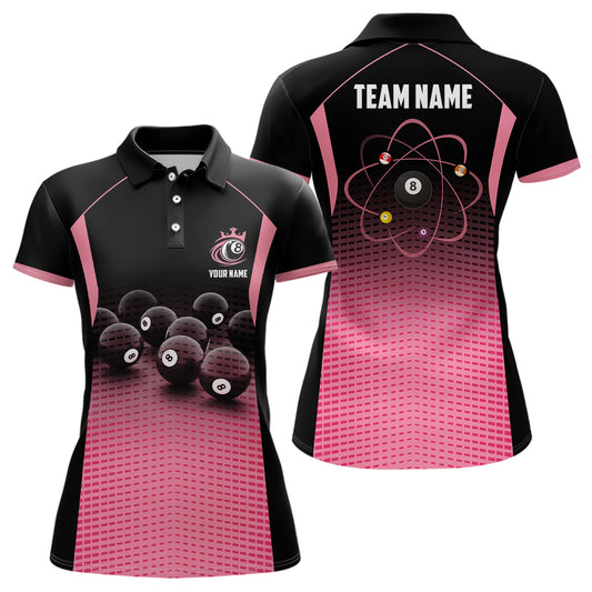 Personalized Billiard Balls Black And Pink Gradient 3D All Over Print Billiard Polo Shirts For Women TDM0079