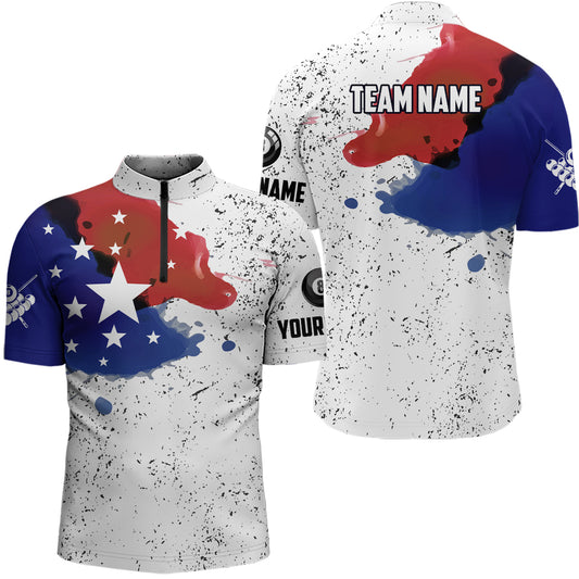 Custom Grunge Style American Flag Billiard Men Quarter-Zip Shirt Patriotic Billiard Shirts TDM0715