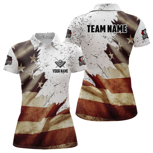 Personalized Retro American Flag Billiard Women Polo Shirts Custom Patriotic Billiard Jerseys Uniform TDM1089