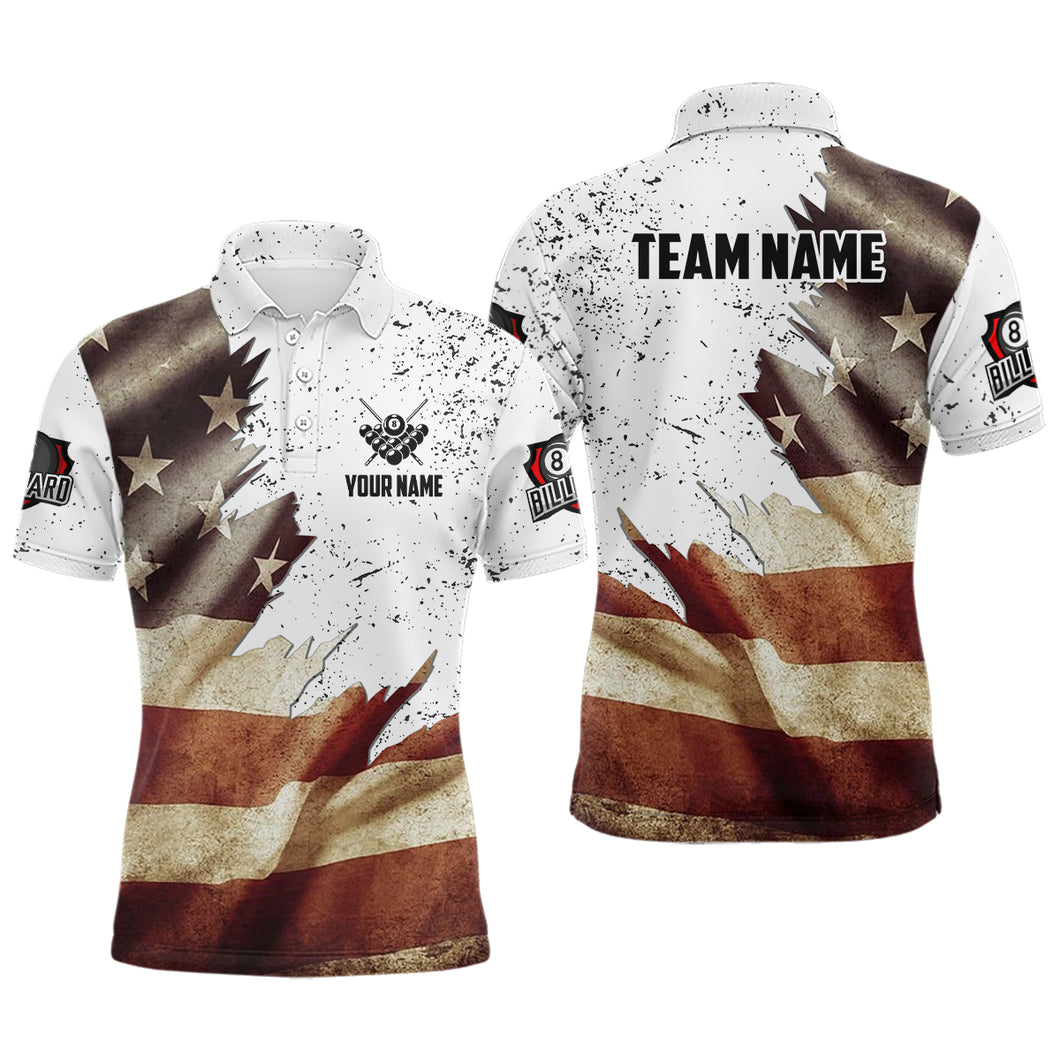 Personalized Retro American Flag Billiard Men Polo Shirts Custom Patriotic Billiard Jerseys Uniform TDM1089