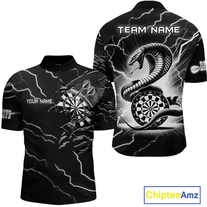 Custom Men's Dart Shirt – Black & White Lightning Cobra Design – Personalized Dart Team Jersey TDM3882