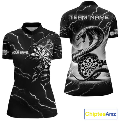 Custom Women's Dart Shirt – Black & White Lightning Cobra Design – Personalized Dart Team Jersey TDM3882