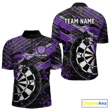 Load image into Gallery viewer, Personalized Purple Splatter Grunge Darts Shirt For Men Custom Darts Jersey Team Polo &amp; 1/4 Zip TDM6486