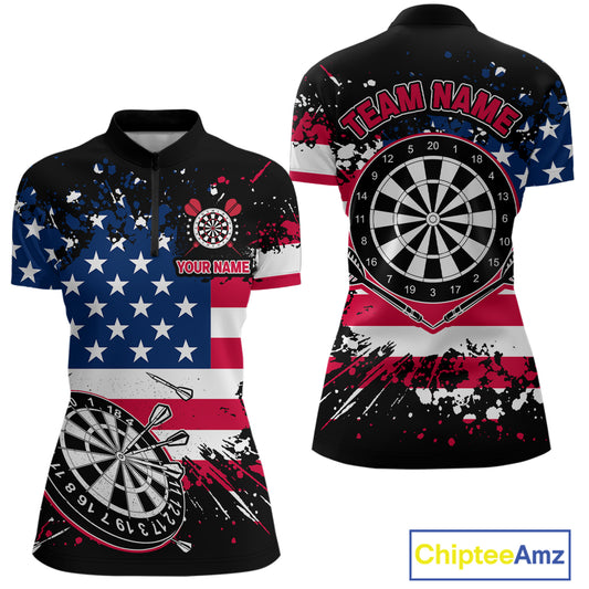 Personalized American Flag Darts Shirt For Women Custom Grunge Paint Splash Patriotic Dart Jersey TDM4171