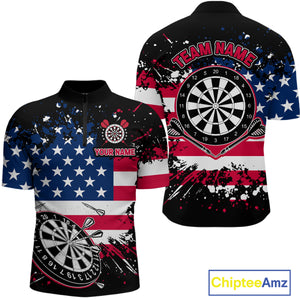 Personalized American Flag Darts Shirt For Men Custom Grunge Paint Splash Patriotic Dart Jersey TDM4171