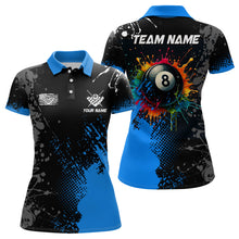 Load image into Gallery viewer, Personalized Grunge Paint Colorful 8 Ball Pool Billiard Shirts For Women Custom Billiard Jersey |Blue TDM2196