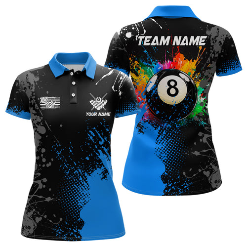 Personalized Paint Colorful 8 Ball Pool Billiard Shirts For Women Custom Blue Grunge Billiard Jerseys TDM2195