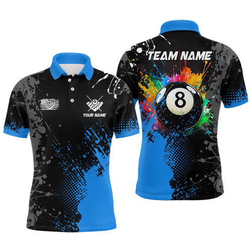 Personalized Paint Colorful 8 Ball Pool Billiard Shirts For Men Custom Blue Grunge Billiard Jerseys TDM2195