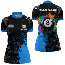 Load image into Gallery viewer, Personalized Paint Colorful 8 Ball Pool Billiard Shirts For Women Custom Blue Grunge Billiard Jerseys TDM2195