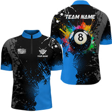 Load image into Gallery viewer, Personalized Paint Colorful 8 Ball Pool Billiard Shirts For Men Custom Blue Grunge Billiard Jerseys TDM2195