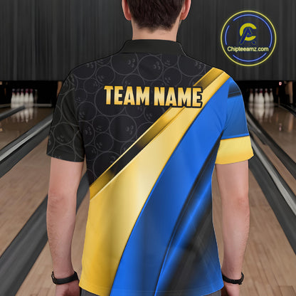 Custom Blue And Gold Bowling Shirts For Men, Bowling League Team Jersey Bowling Tournament Shirts TDM7212