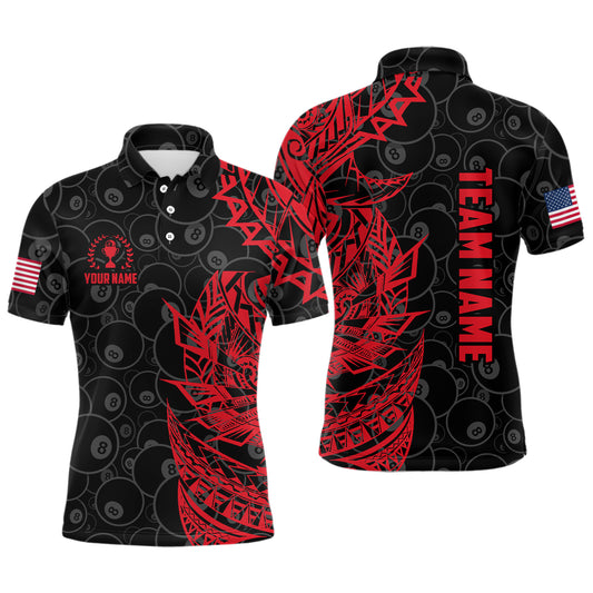 Personalized Red Black Tribal Pattern 3D Printed Billiard Polo Shirts For Men, Billiard Team Gifts TDM0084