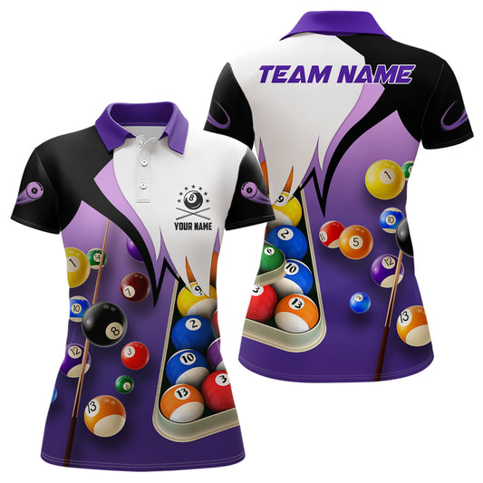 Personalized Billiard Ball Set 3D Polo Shirts For Women, Billiard Shirts Design For Pool Player TDM0081
