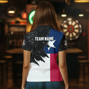 Personalized Texas Flag Grunge Women Darts Polo & Quarter-Zip Shirts, Patriotic Dart Jerseys Uniform TDM3416