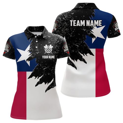 Personalized Texas Flag Grunge Women Darts Polo & Quarter-Zip Shirts, Patriotic Dart Jerseys Uniform TDM3416