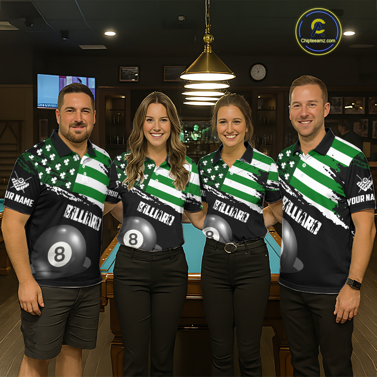 Personalized US Flag St Patrick Day Billiard Shirt For Women, Luckiest Shamrock 8 Ball Pool Jersey TDM5707