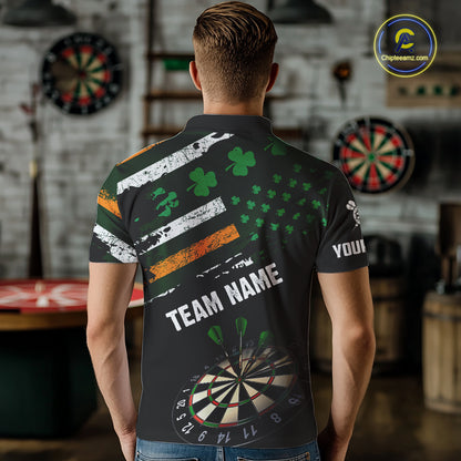 Personalized US Flag St Patrick Day Dart Shirts For Men Custom Patriotic Shamrock Darts Jerseys TDM5708