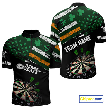 Personalized US Flag St Patrick Day Dart Shirts For Men Custom Patriotic Shamrock Darts Jerseys TDM5708