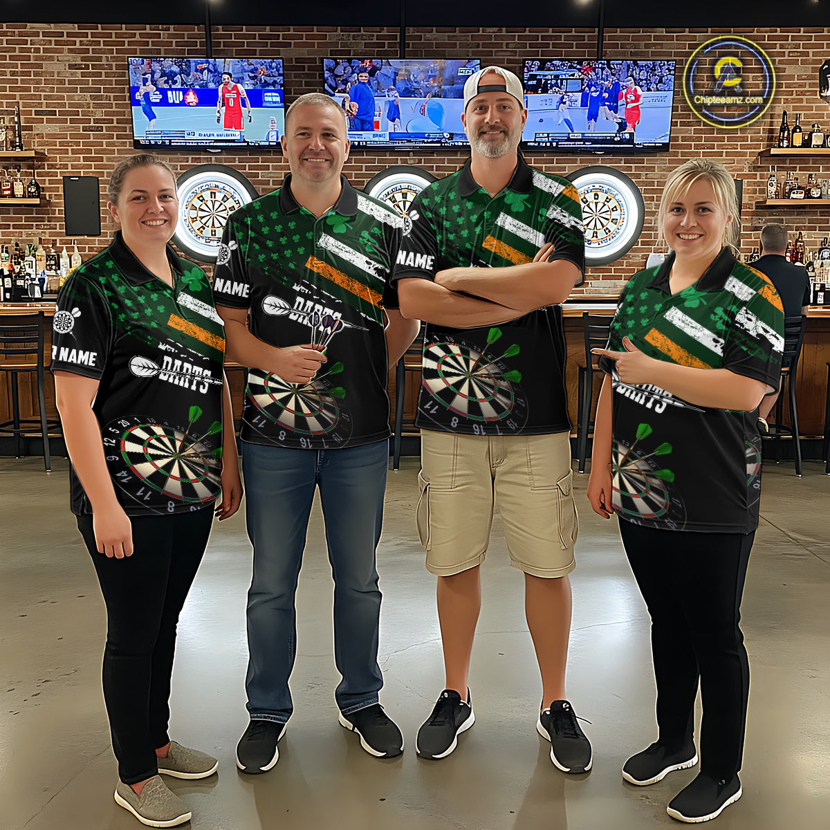 Personalized US Flag St Patrick Day Dart Shirts For Men Custom Patriotic Shamrock Darts Jerseys TDM5708
