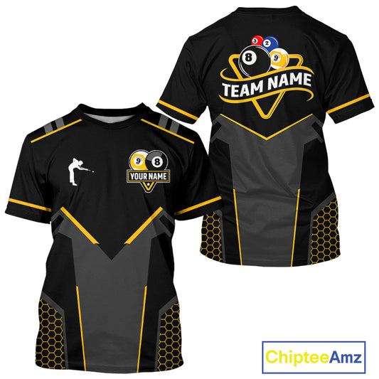 Personalized 8 Ball & 9 Ball Pool Billiard T-Shirt For Men Custom Billiard Team Jerseys | Yellow TDM3547