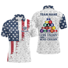 Load image into Gallery viewer, Less Talkin&#39; More Chalkin&#39; US Flag Billiard Shirts For Men Custom Father&#39;s Day Billiard Gift Idea TDM1607
