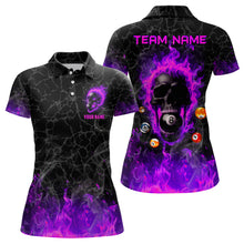 Load image into Gallery viewer, Billiards 8 Ball Flame Skull Fire Custom Pool Shirts For Women, Unique League Billiard Jersey |Purple TDM2012