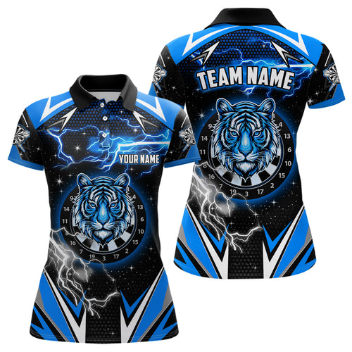 Personalized Tiger Dartboard Thunder Lightning Blue Darts Shirts For Women, Team League Darts Jerseys TDM2213