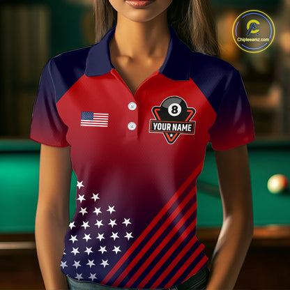 Personalized 8 Ball Wings American Flag Billiard Shirts For Women Custom Patriotic Pool Team Jersey TDM7222
