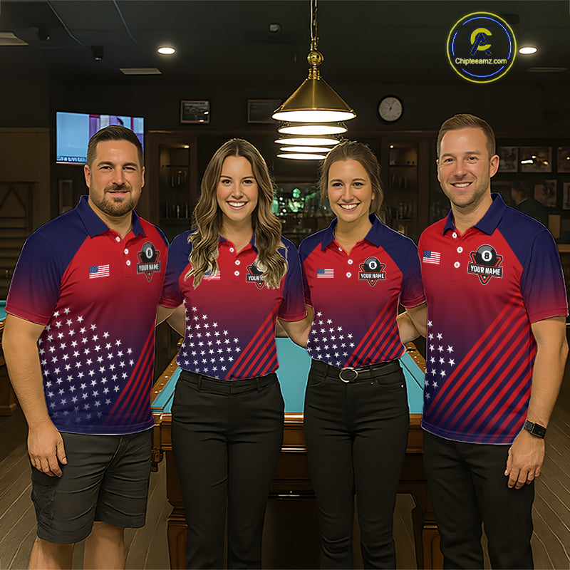 Personalized 8 Ball Wings American Flag Billiard Shirts For Women Custom Patriotic Pool Team Jersey TDM7222