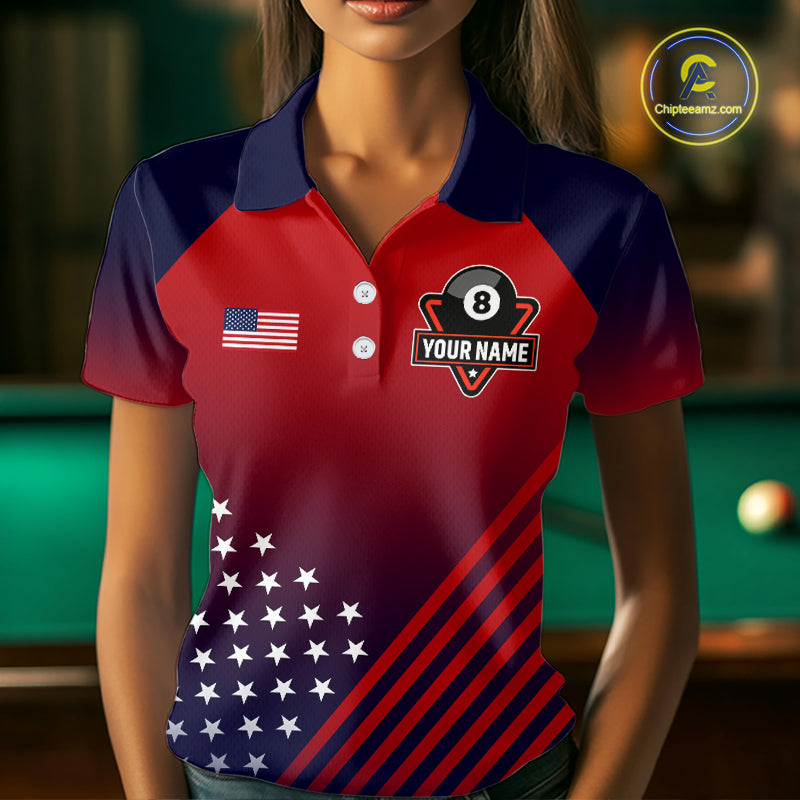 Personalized US Flag 8 Ball Billiard Pool Shirts For Women Custom Patriotic Billiard Team Jersey TDM7223