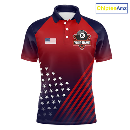 American Flag 8 Ball Pool Billiard Jersey For Men Custom Patriotic Billiard League Team Shirts TDM7224