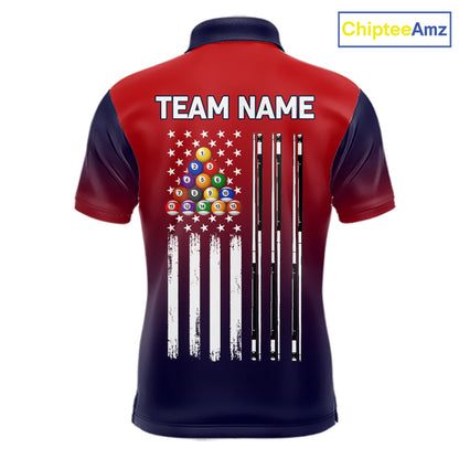 American Flag 8 Ball Pool Billiard Jersey For Men Custom Patriotic Billiard League Team Shirts TDM7224
