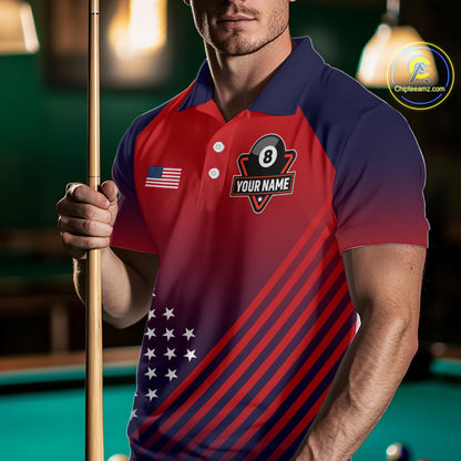 American Flag 8 Ball Pool Billiard Jersey For Men Custom Patriotic Billiard League Team Shirts TDM7224