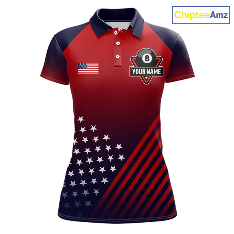 American Flag 8 Ball Pool Billiard Jersey For Women Custom Patriotic Billiard League Team Shirts TDM7224