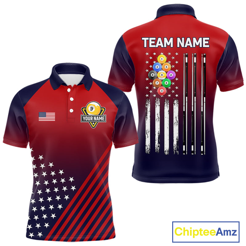 American Flag 9 Ball Pool Billiard Jersey For Men Custom Patriotic Billiard League Team Shirts TDM7225