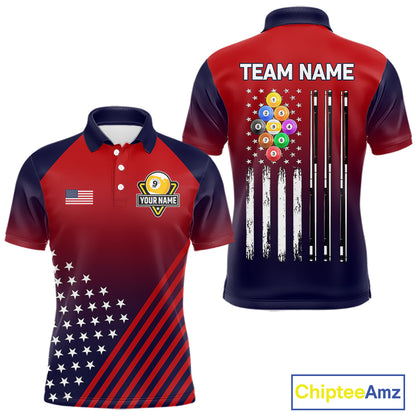 American Flag 9 Ball Pool Billiard Jersey For Men Custom Patriotic Billiard League Team Shirts TDM7225