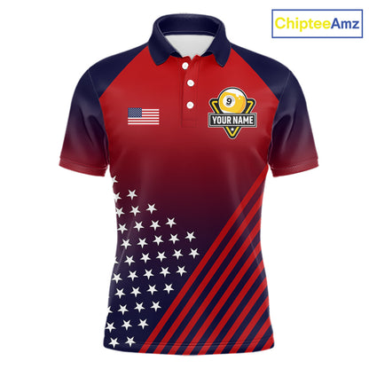 American Flag 9 Ball Pool Billiard Jersey For Men Custom Patriotic Billiard League Team Shirts TDM7225